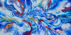 Peinture à l'huile abstraite bleue « River Flow Anew 2 » (Fleure d'un nouveau rivage)