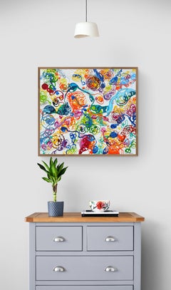 Pittura astratta a smalto colorato "Atom Play 9"