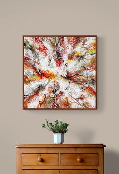 Pittura astratta a smalto colorato rosso/arancio "New Intuition 2"