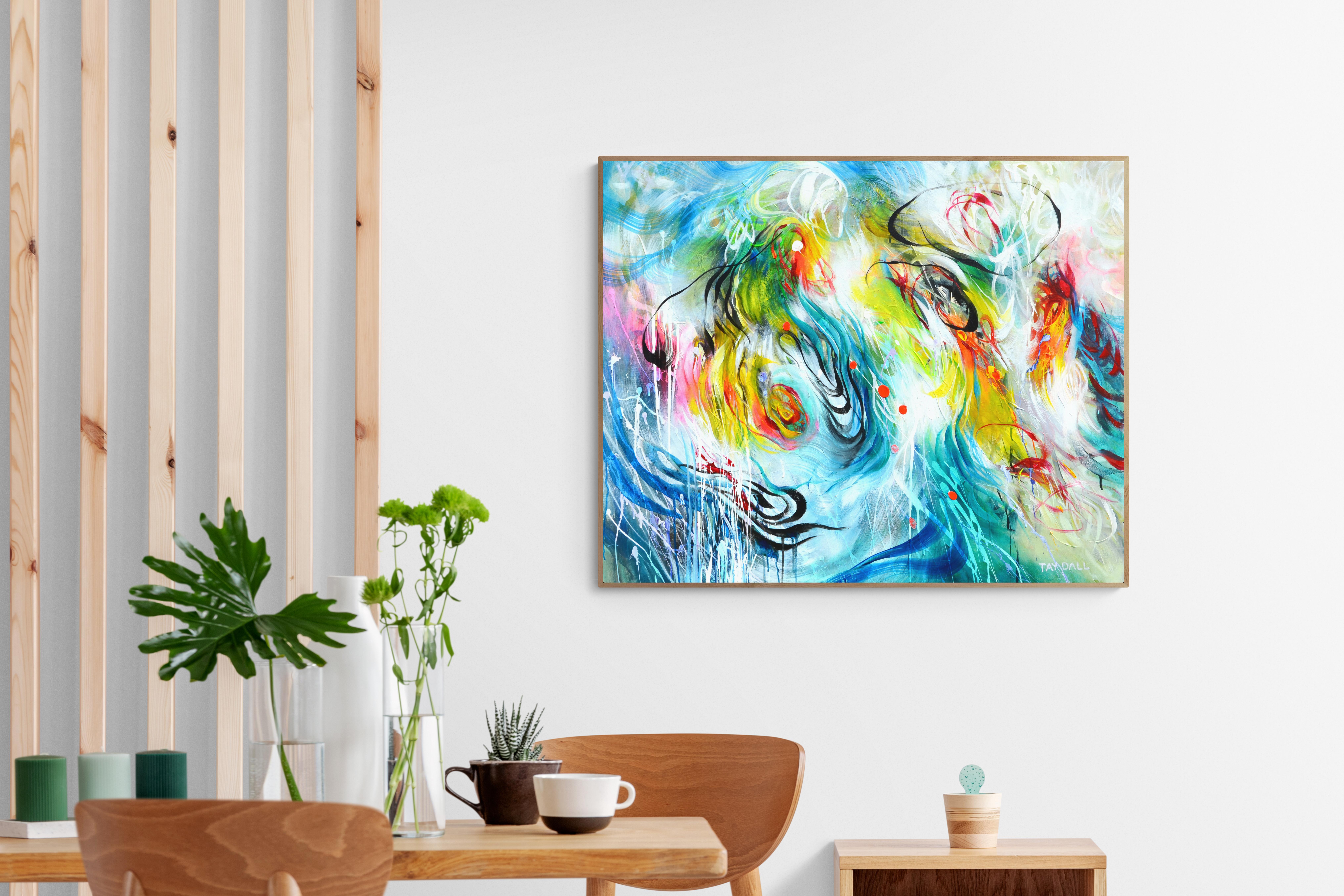 A colourful, unique and vivid abstract oil painting on canvas. Framing on request.