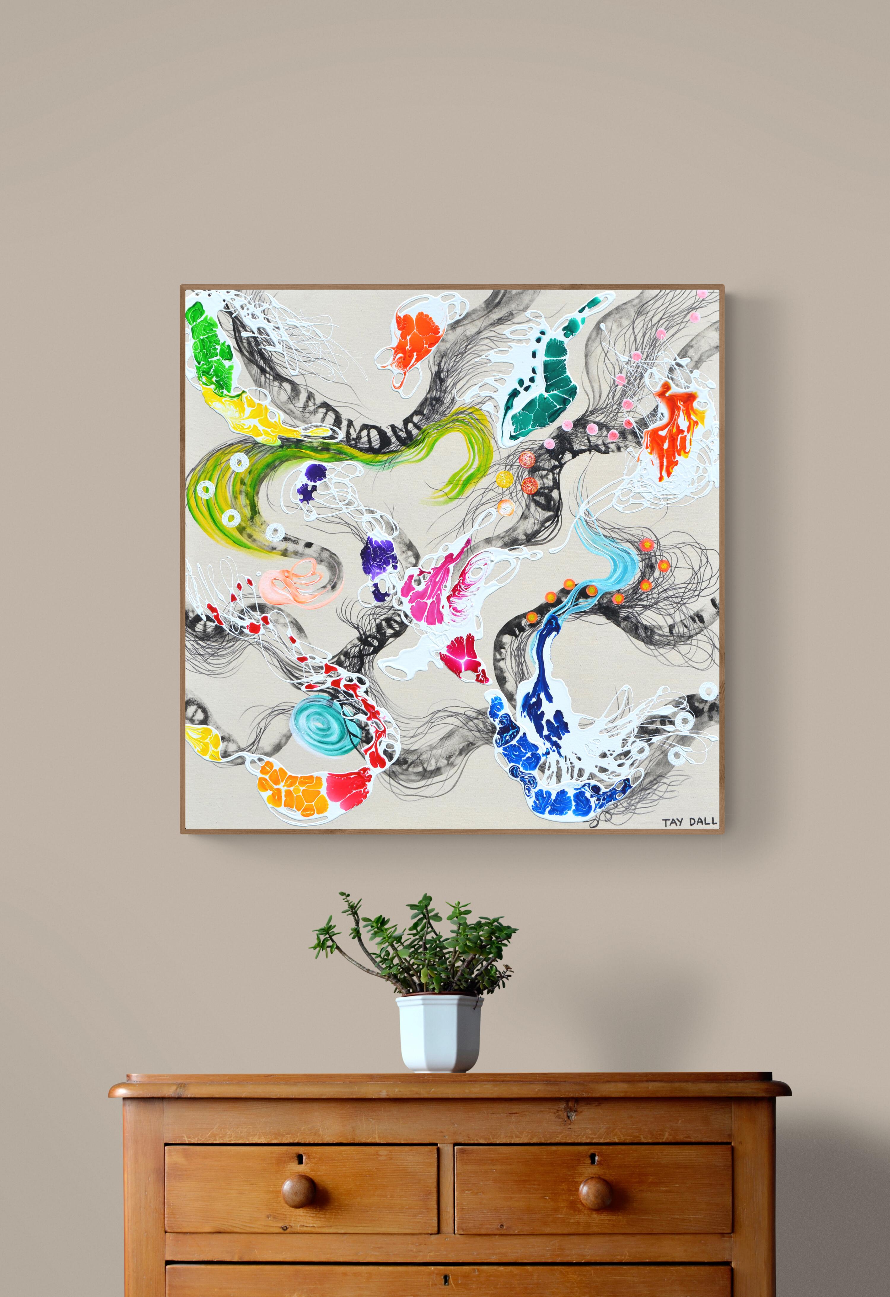A colourful, unique and vivid abstract oil painting on canvas. Framing on request.