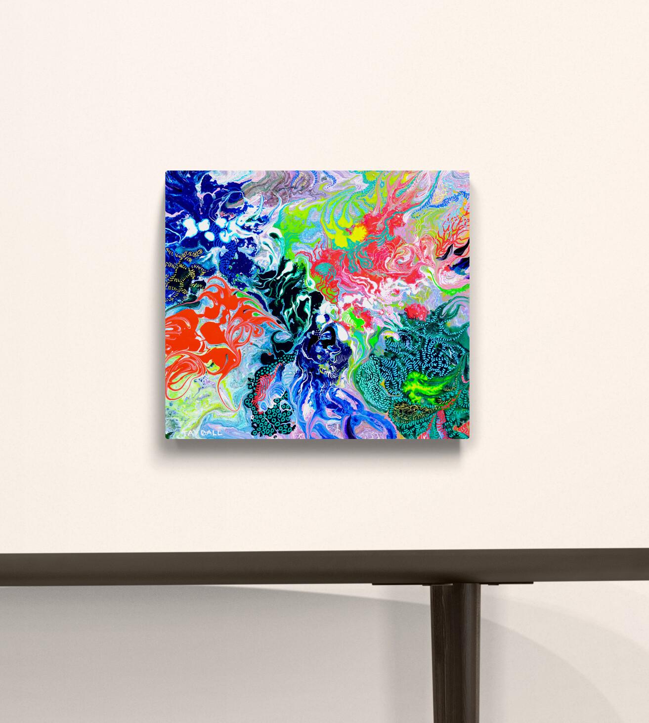 A colourful, detailed, unique and vivid abstract oil and enamel painting on stretched canvas. Poured enamel paint creates a marbled effect, with added oil paint details. Ready to hang. Framing on request.
FREE SHIPPING!