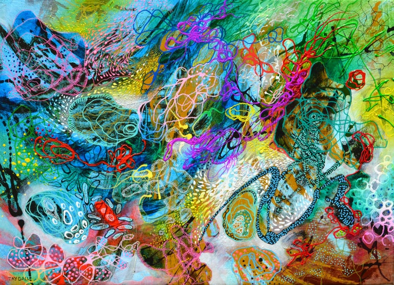 Tay Dall Colourful Detailed Poured Enamel and Oil Abstract Painting