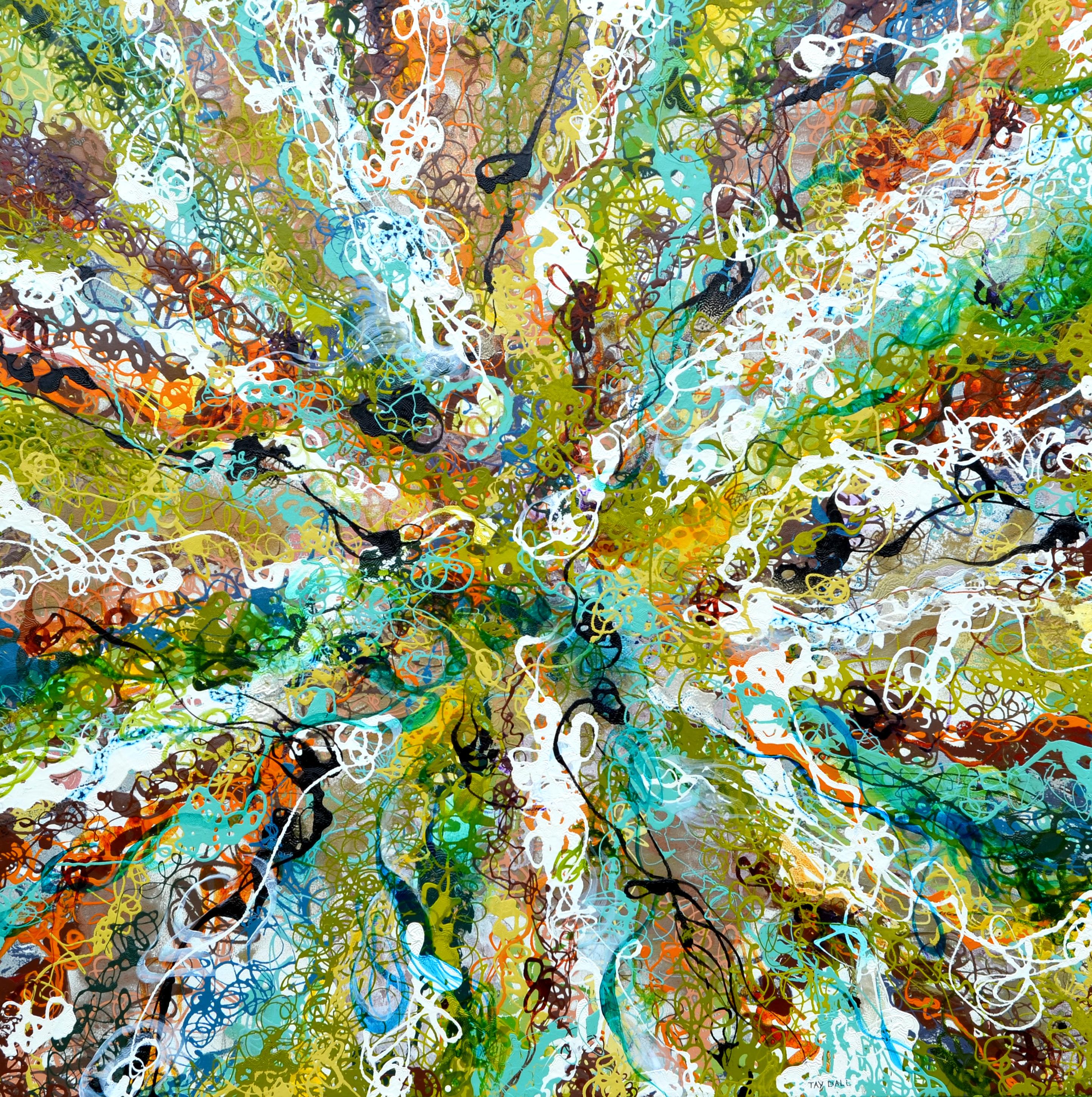 Abstract Painting Tay Dall - Peinture abstraite verte colorée « New Intuition 1 » (New Intuition)
