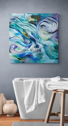 Detailed Blue Abstract Oil Painting "Small Synthesis 1"