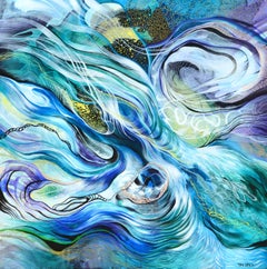 Detailed Blue Abstract Oil Painting "Small Synthesis 1"