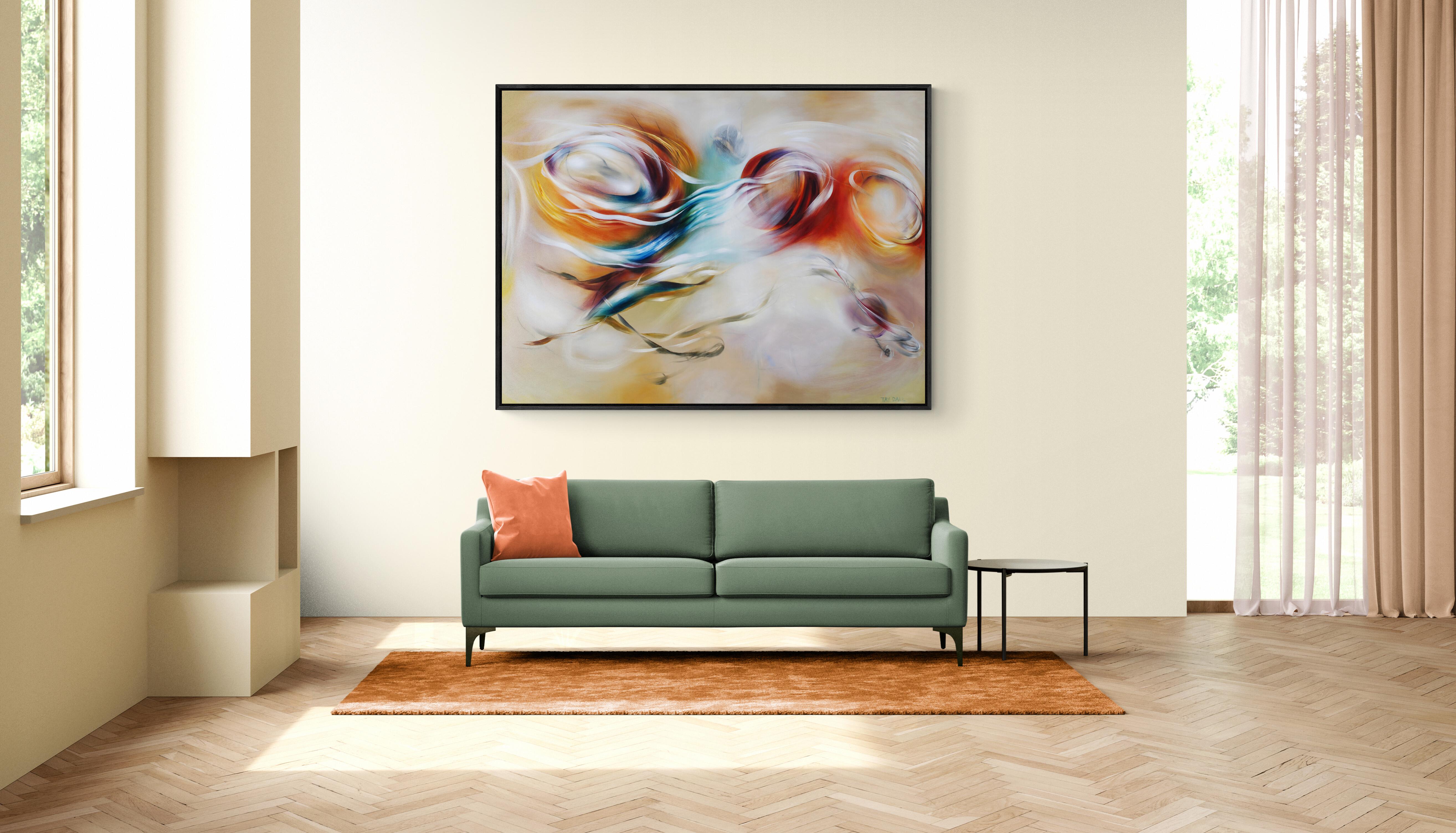 A large scale, unique and vivid oil painting on stretched canvas, with different beige and orange shades. Ready to hang. Framing on request