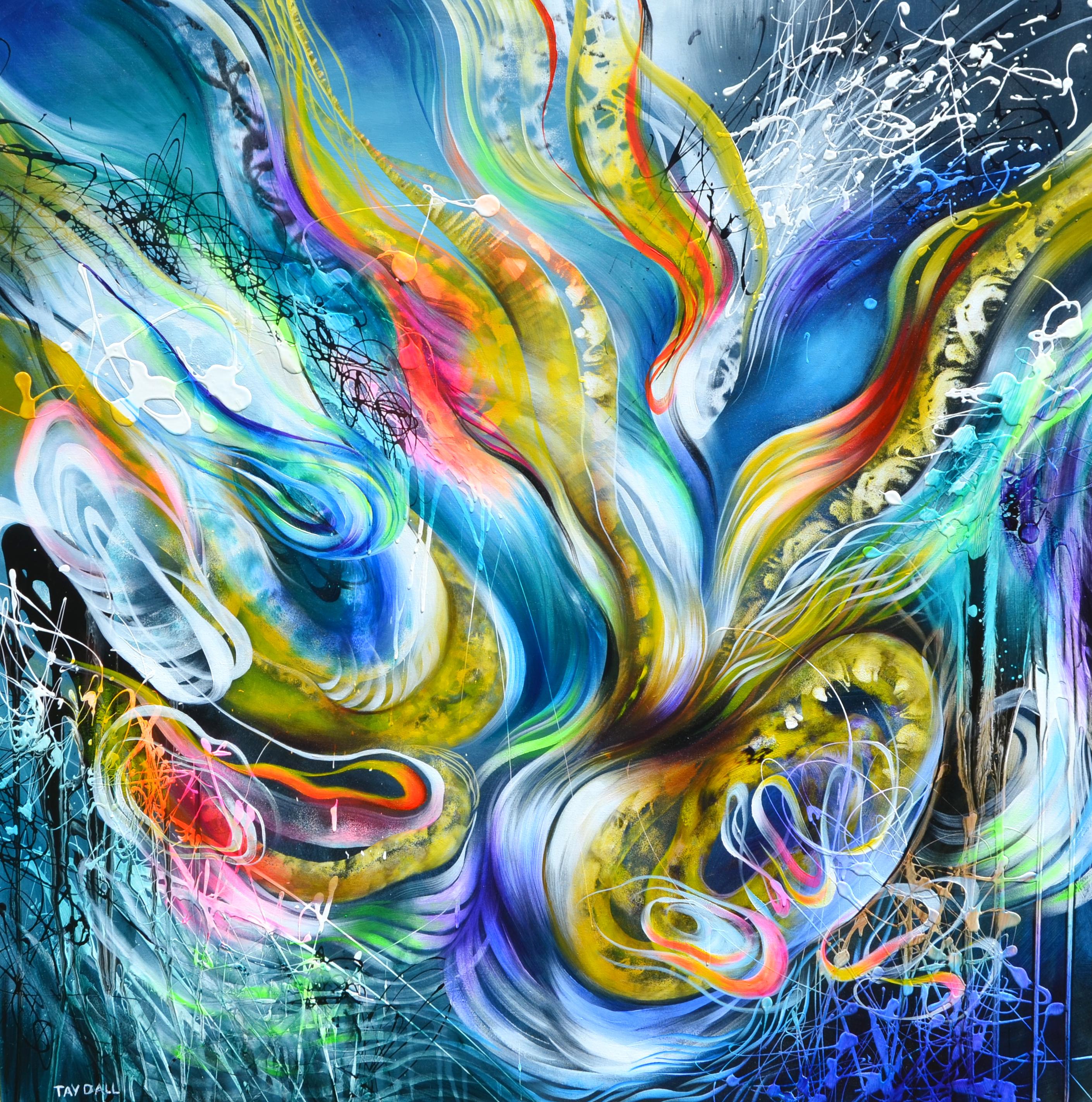 Abstract Painting di Tay Dall - Pittura ad olio astratta di grandi dimensioni "Dall'altra parte 9"