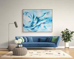 Large Blue Abstract Oil Painting "Recovering the Satellites"