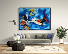 Großes blaues abstraktes Gemälde „Burning Ember Blue“