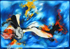 Large Blue Abstract Painting "Burning Ember Blue"