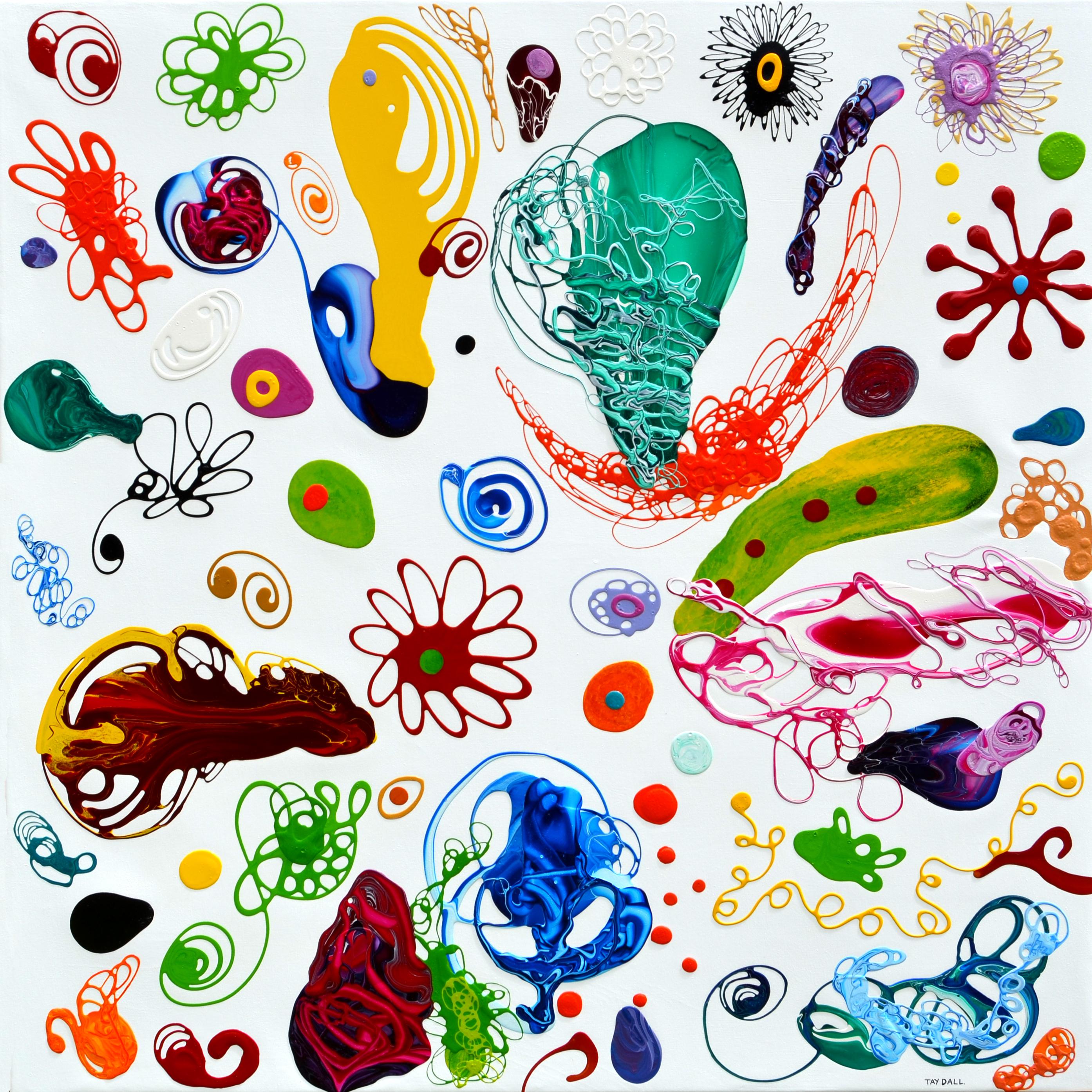 Großes farbenfrohes abstraktes Gemälde „New Atom Shimmer 1“
