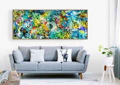 Large Colourful Abstract Painting "Studio Floorworks - Exploding Moon Drops"
