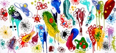 Gran pintura abstracta esmaltada de colores "El átomo brilla por encima"