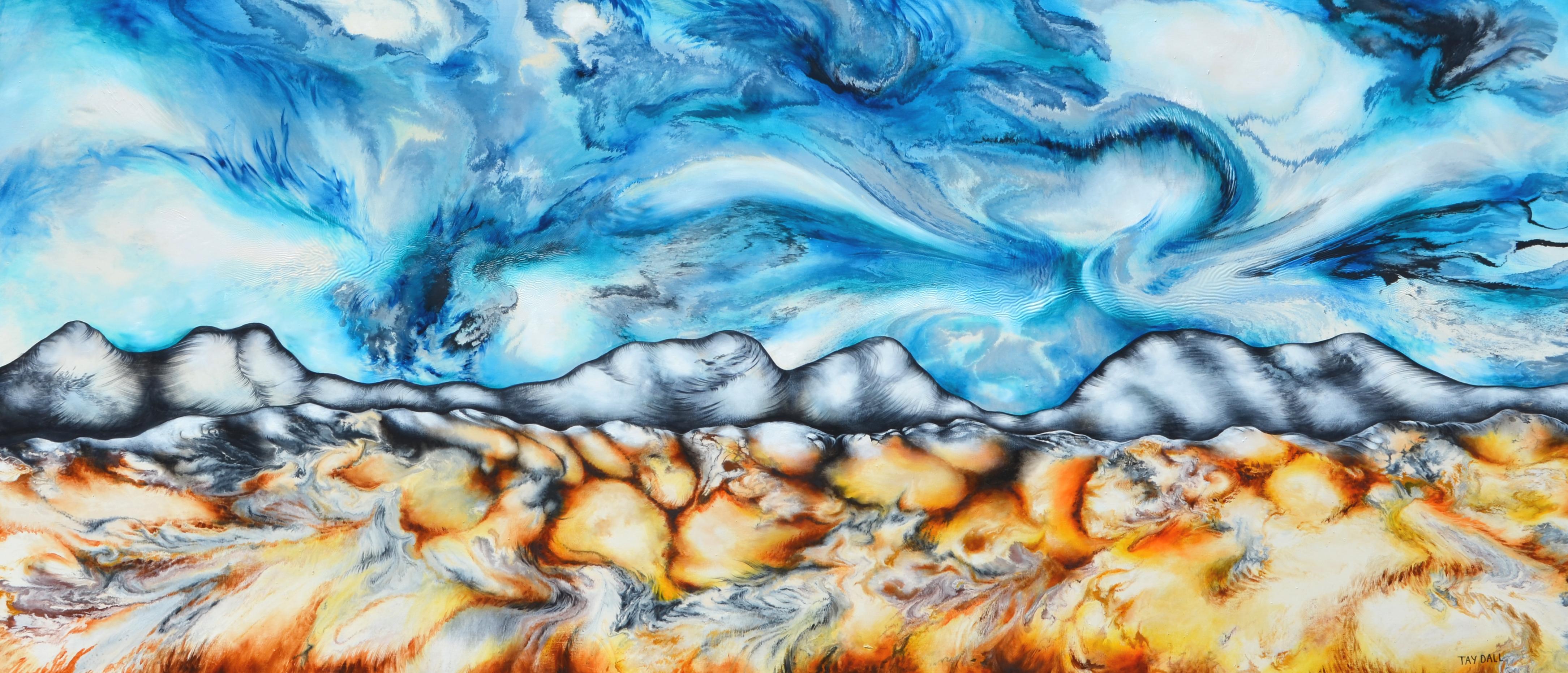 Tay Dall Abstract Painting – Surreales abstraktes Landschaftsgemälde „Blauer Himmel Beyond 17“