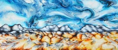 Surreales abstraktes Landschaftsgemälde „Blauer Himmel Beyond 17“