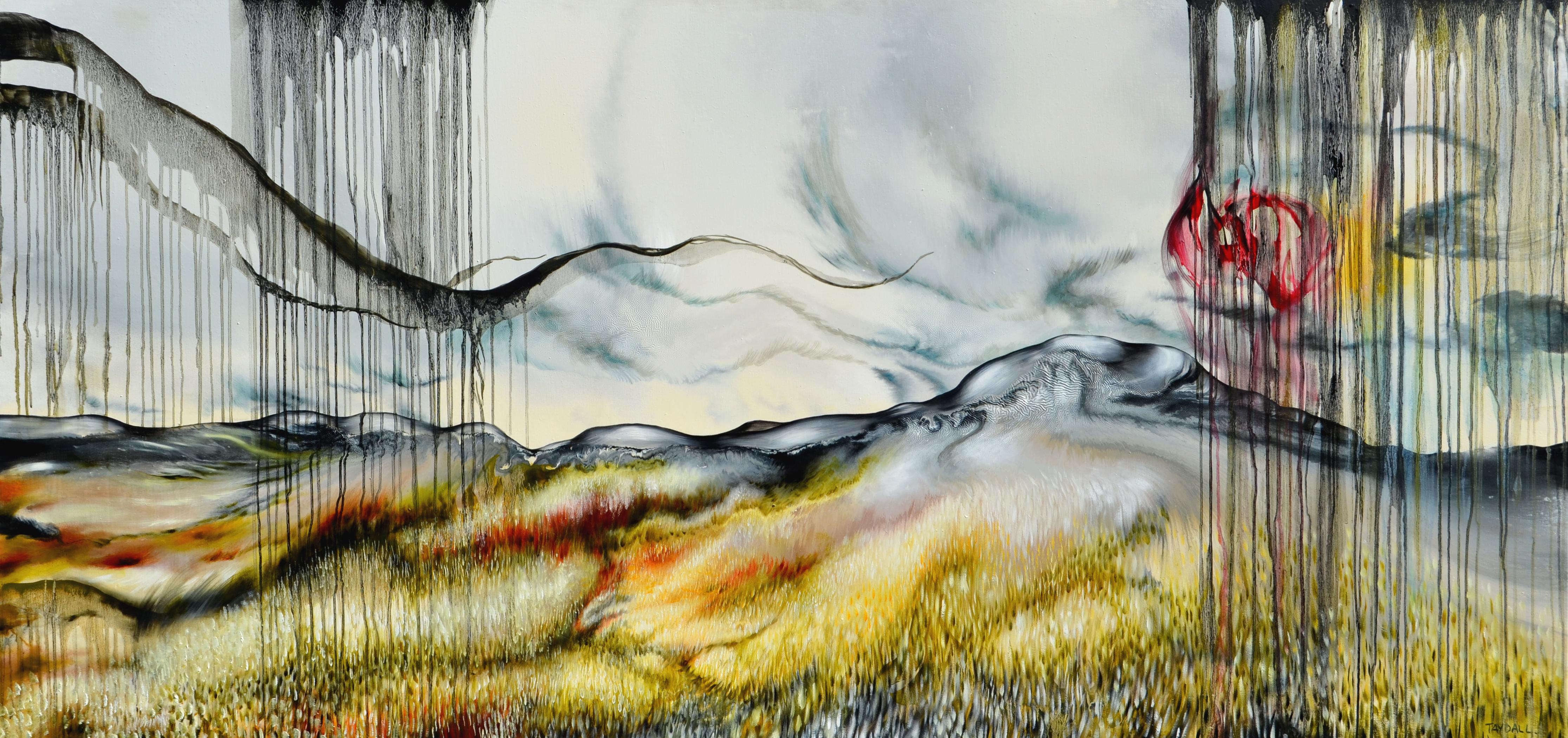Tay Dall Landscape Painting – Großes surrealistisches abstraktes Landschaftsgemälde „Blue Sky Beyond 19“