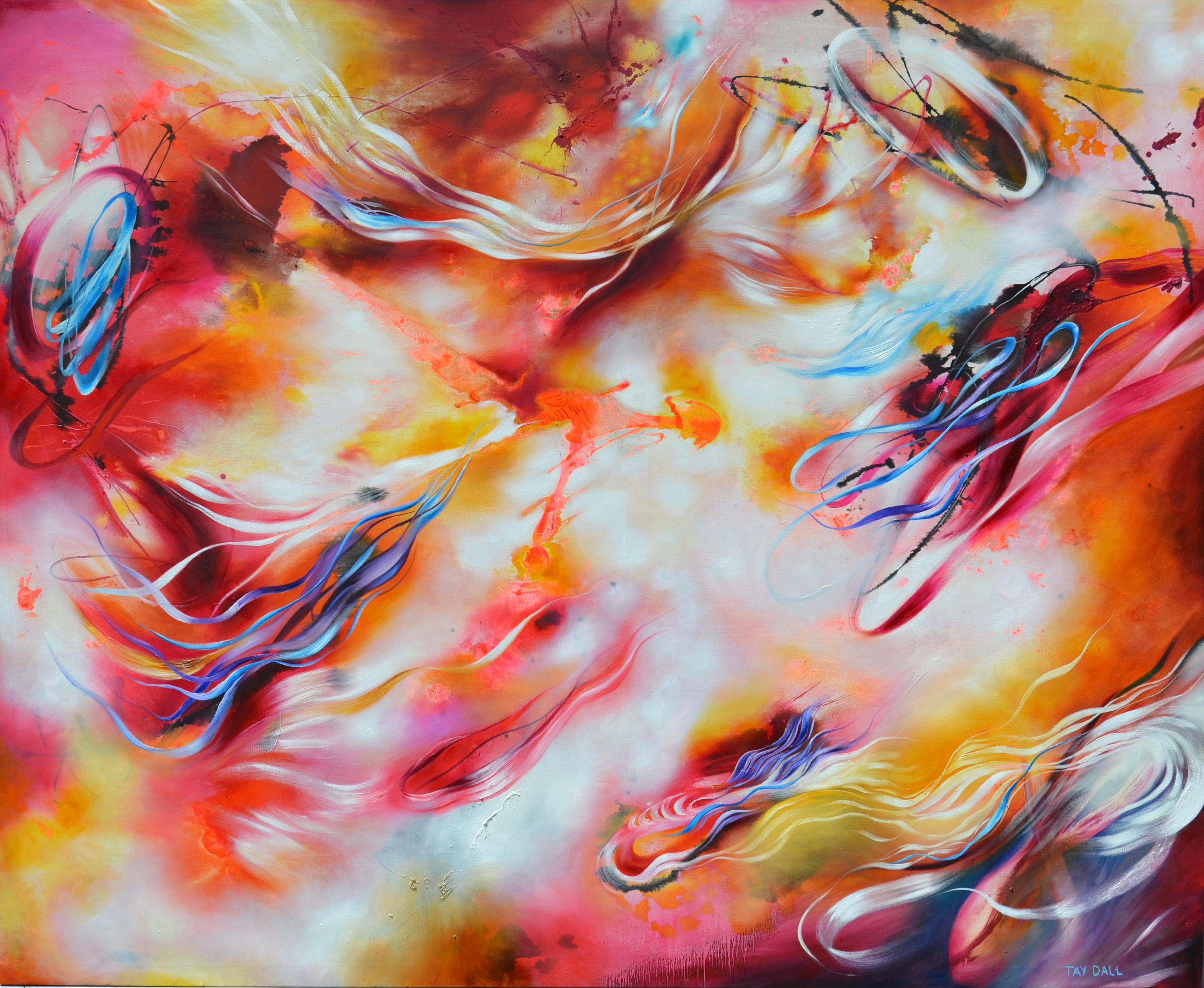 Tay Dall Still-Life Painting - Oversized Vibrant Abstract Painting "Intense Impulse 1"