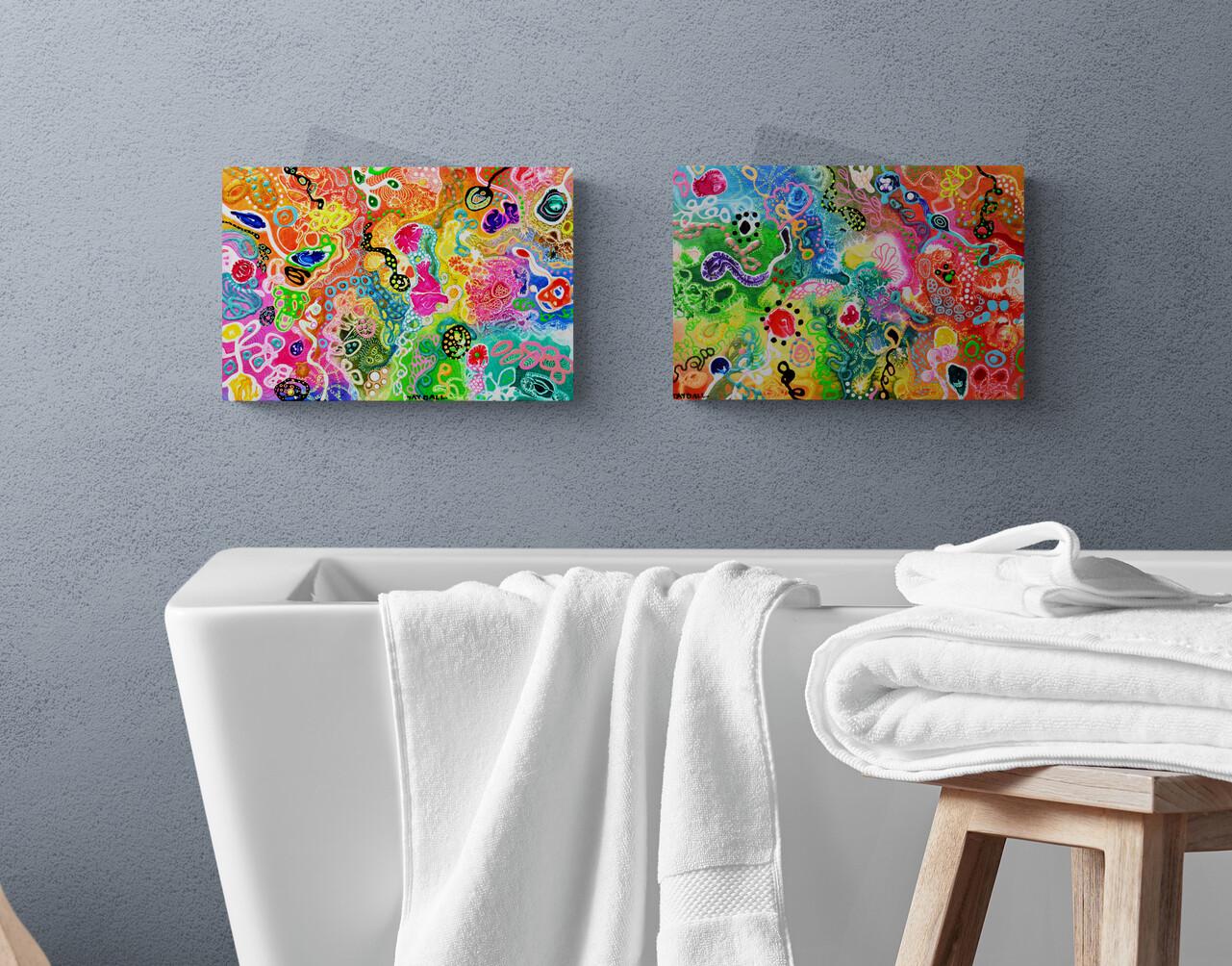 Set of 2 Small Colourful Abstract Paintings 