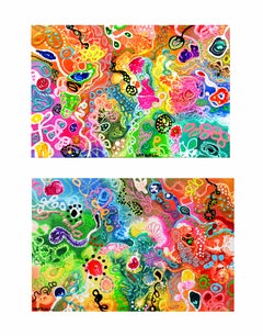 Set von 2 farbenfrohen abstrakten Gemälden „New Small Cosmos 2&4“