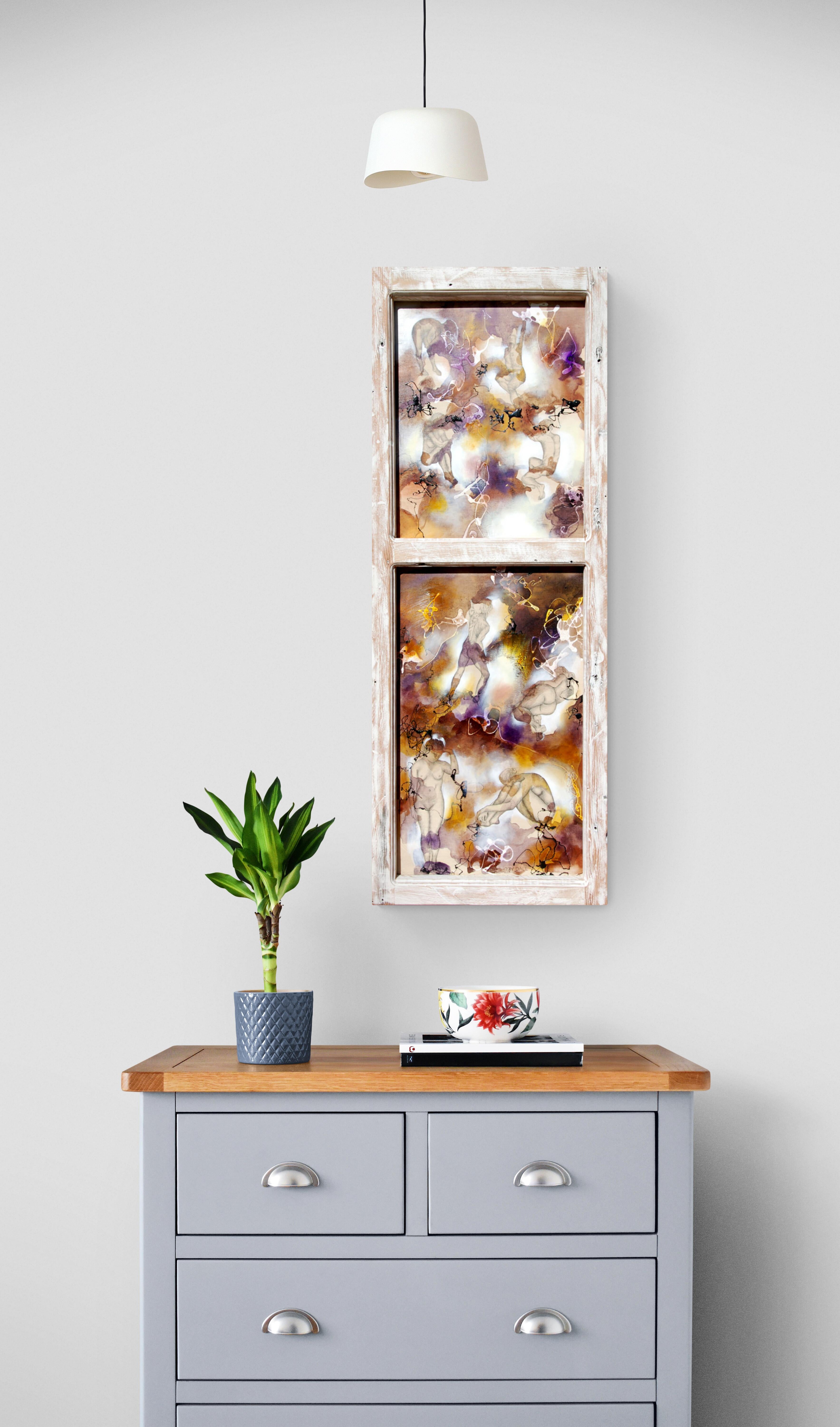 Pittura ad olio surreale di nudo con cornice in legno 