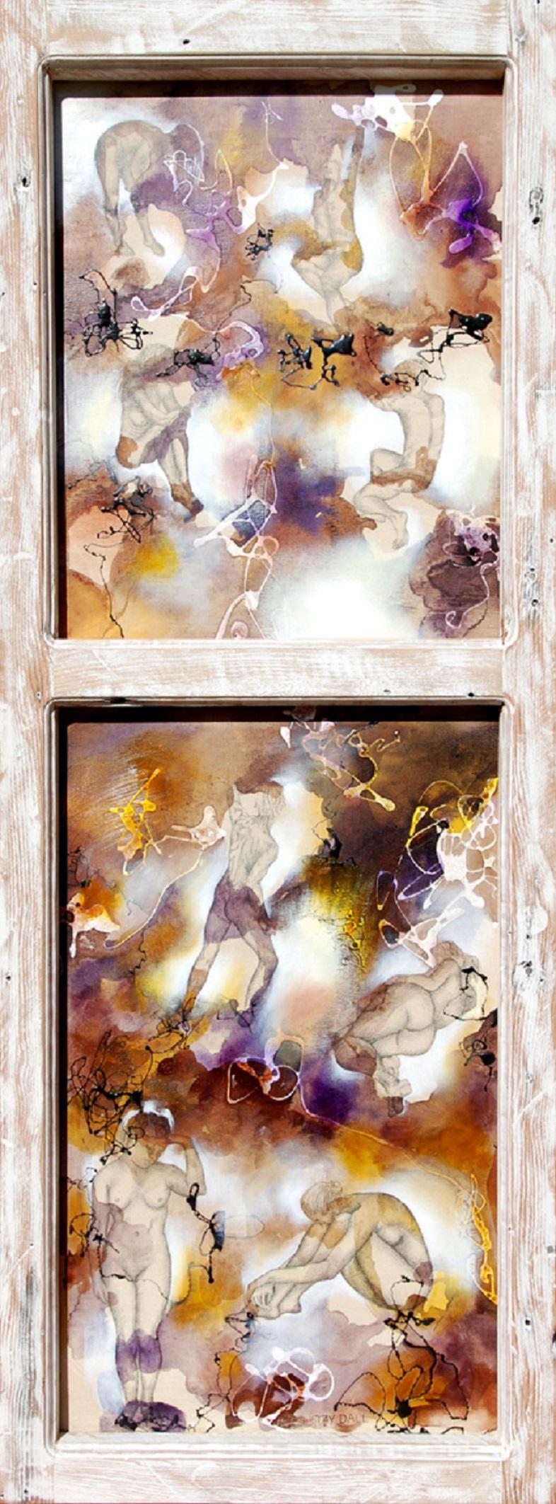 Surreal Nude Oil Painting with Wooden Frame "New Man Alone 1"