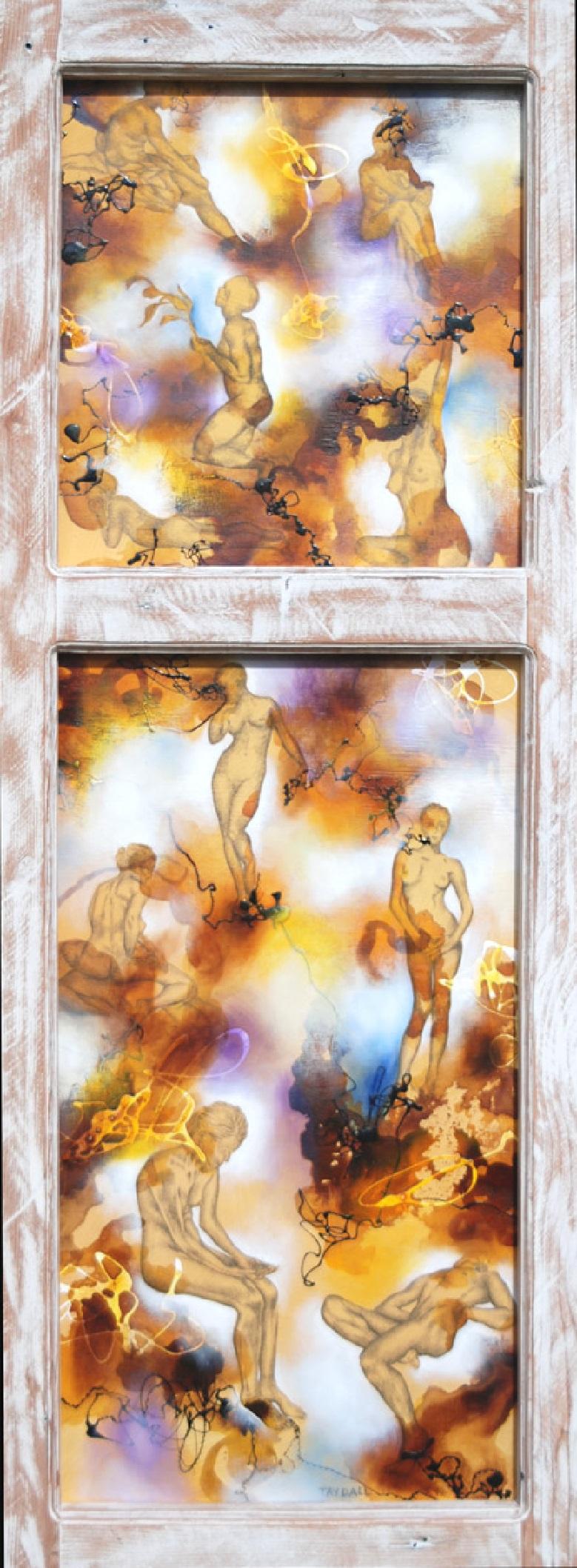 Surreal Nude Oil Painting with Wooden Frame "New Man Alone 2"