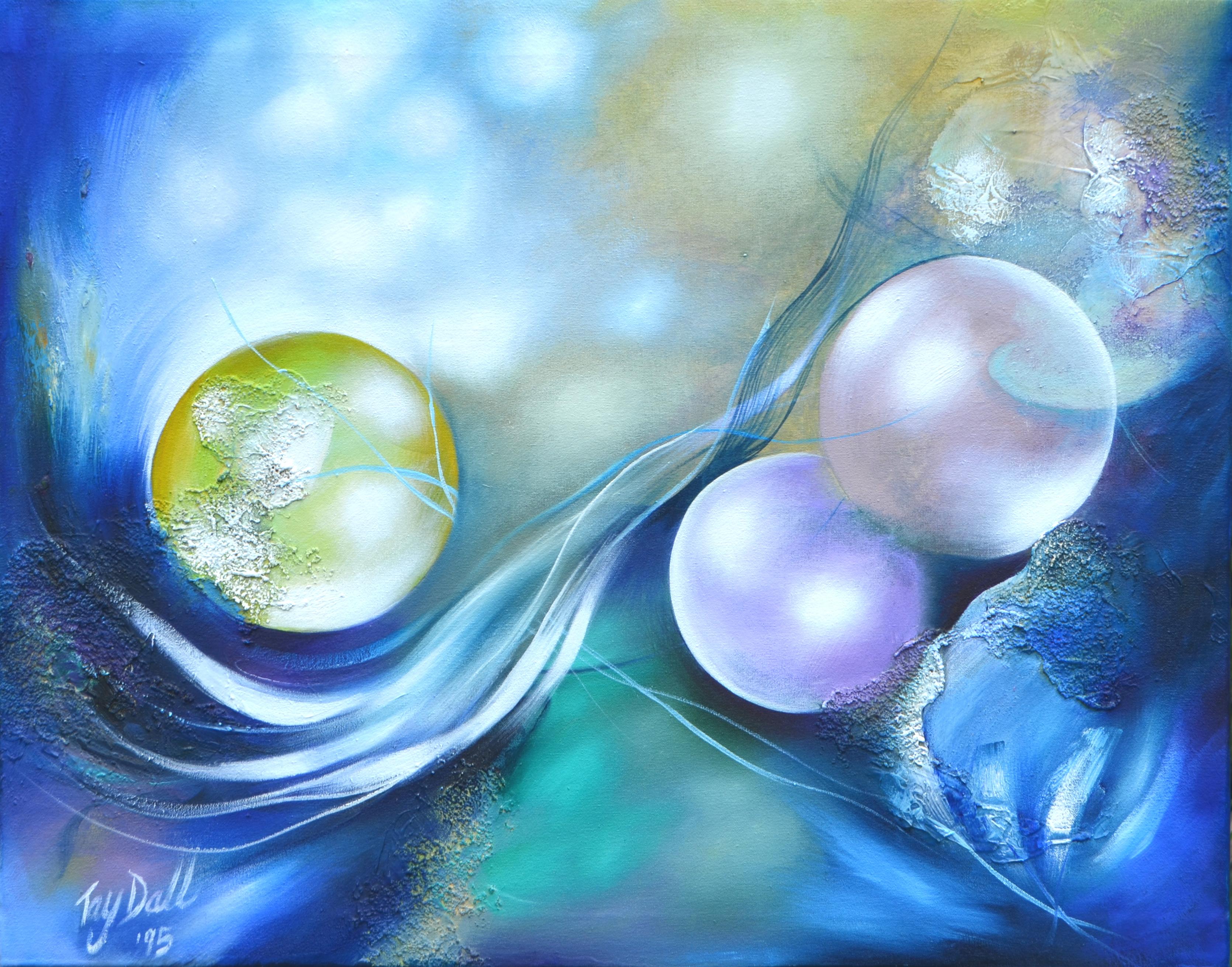 Tay Dall Abstract Painting - Vivid Pastel Surreal Painting "Whimsical Orbit"