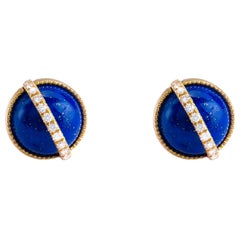 Taygeta Earrings, Lapis Lazuli, White Diamonds, 18 Karat Yellow Gold