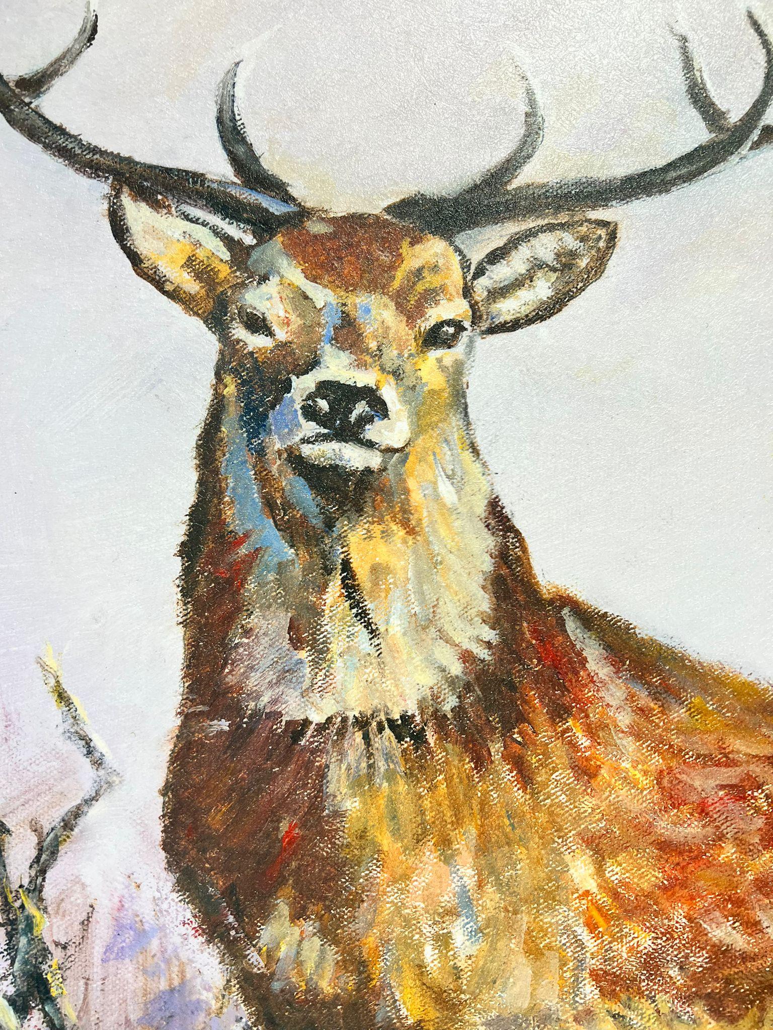 Artist/ School: British School, early 21st century, signed by the artist to the lower corner. 

Title: The Monarch of the Glen. A dramatic and imposing modern interpretation of this majestic Scottish Highland Stag standing proudly in its landscape.