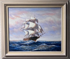 Retro Original Oil painting on canvas, seascape, Sailing Ship, signed Taylor