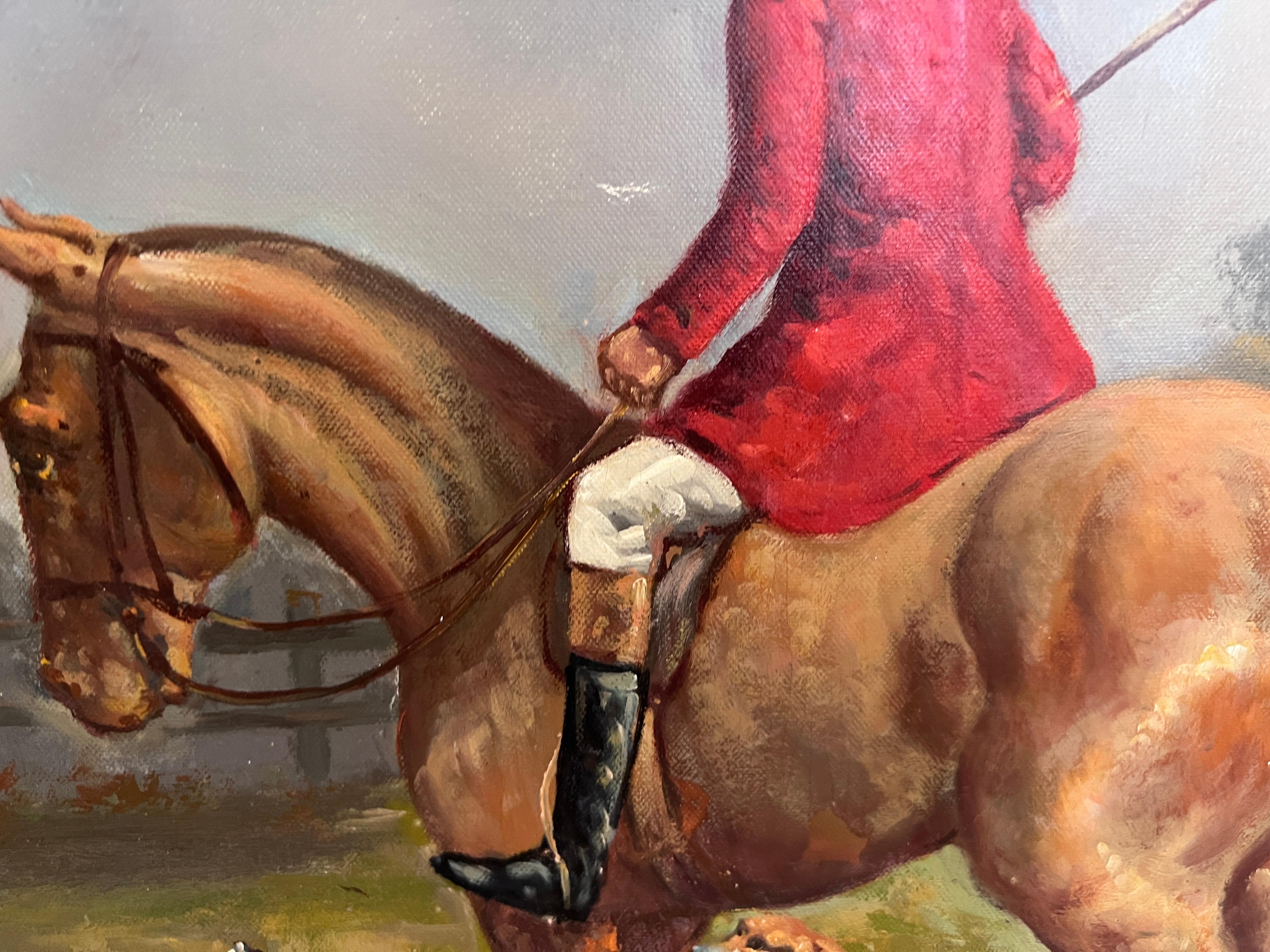 English Fox Hunting Scene Horse Hounds Oil Painting Signed Taylor Framed For Sale 9