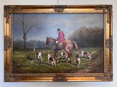Fox Fox Hunting Scene Horse Hounds Oil Painting Signed Taylor Framed