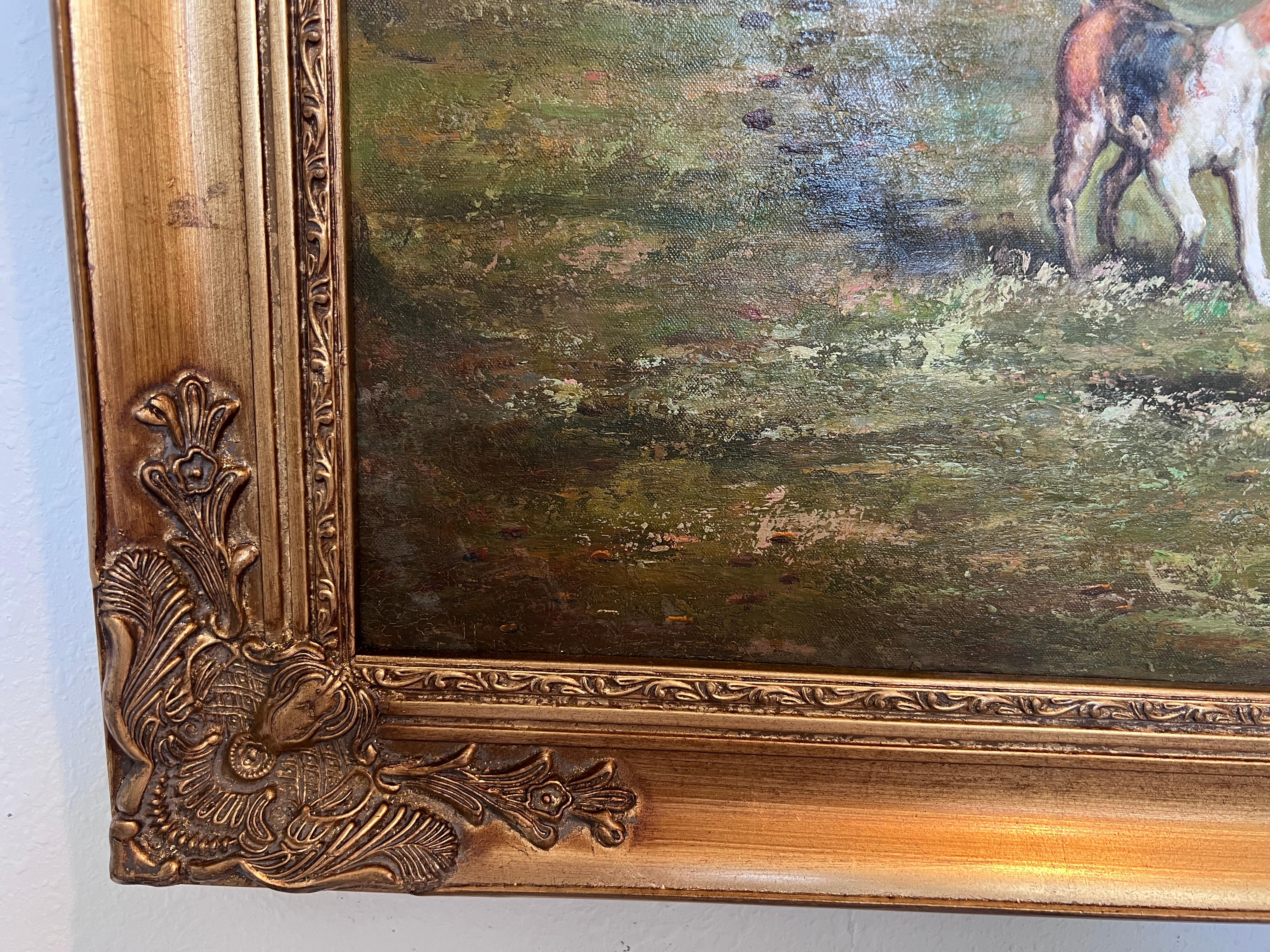 English Fox Hunting Scene Horse Hounds Oil Painting Signed Taylor Framed For Sale 3