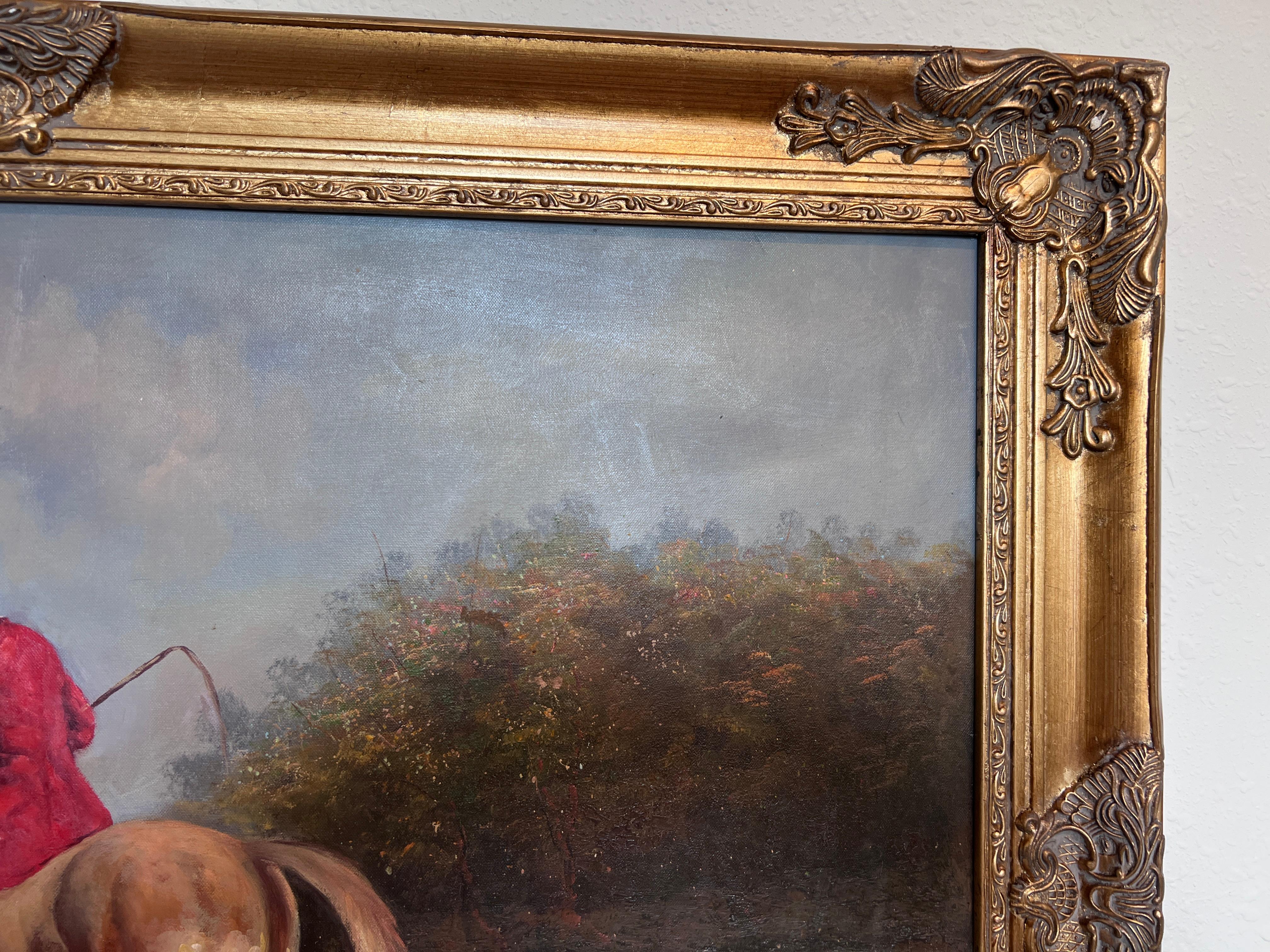 English Fox Hunting Scene Horse Hounds Oil Painting Signed Taylor Framed For Sale 5