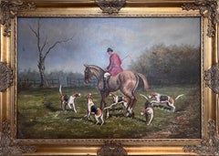 English Fox Hunting Scene Horse Hounds Oil Painting Signed Taylor Framed