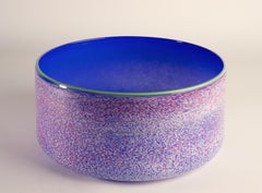 Taylor Backes Large Art Glass Bowl, Cobalt and Speckled, Postmodern