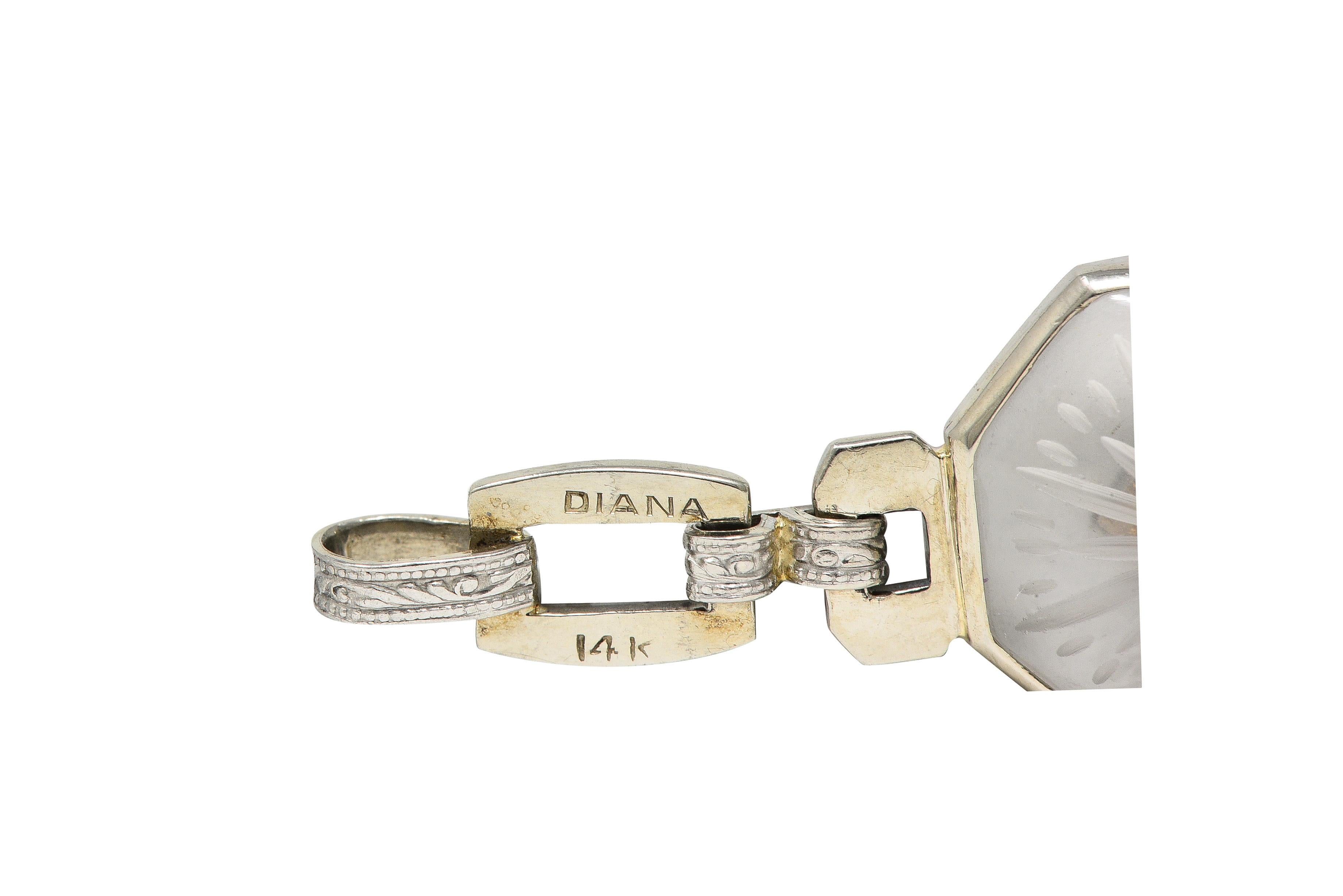 Women's or Men's Taylor & Co. Art Deco Diamond Camphor Glass 18 Karat White Gold Link Bracelet