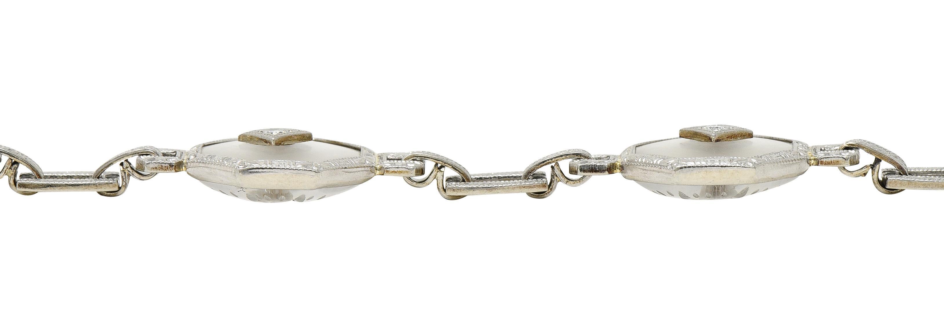 Taylor & Co. Art Deco Diamond Camphor Glass 18 Karat White Gold Link Bracelet 1