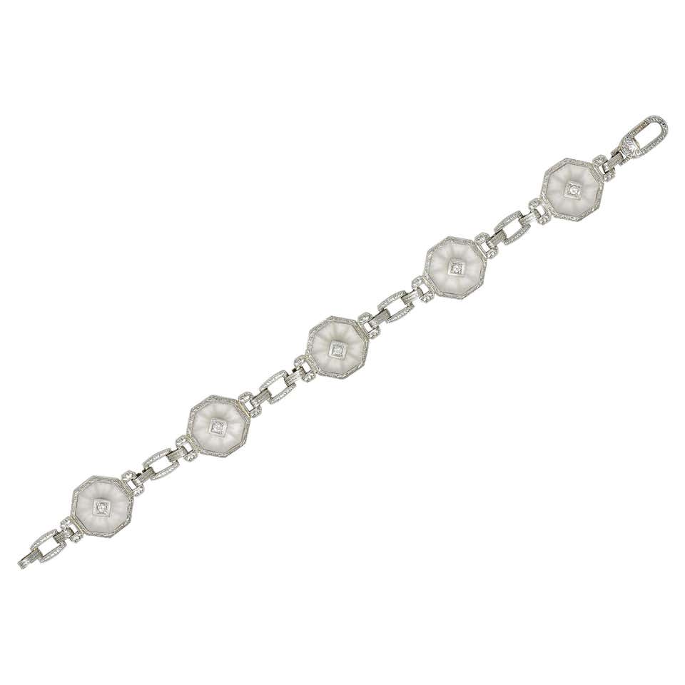 1930s Camphor Glass Diamond 14 Karat White Gold Bracelet For Sale at ...
