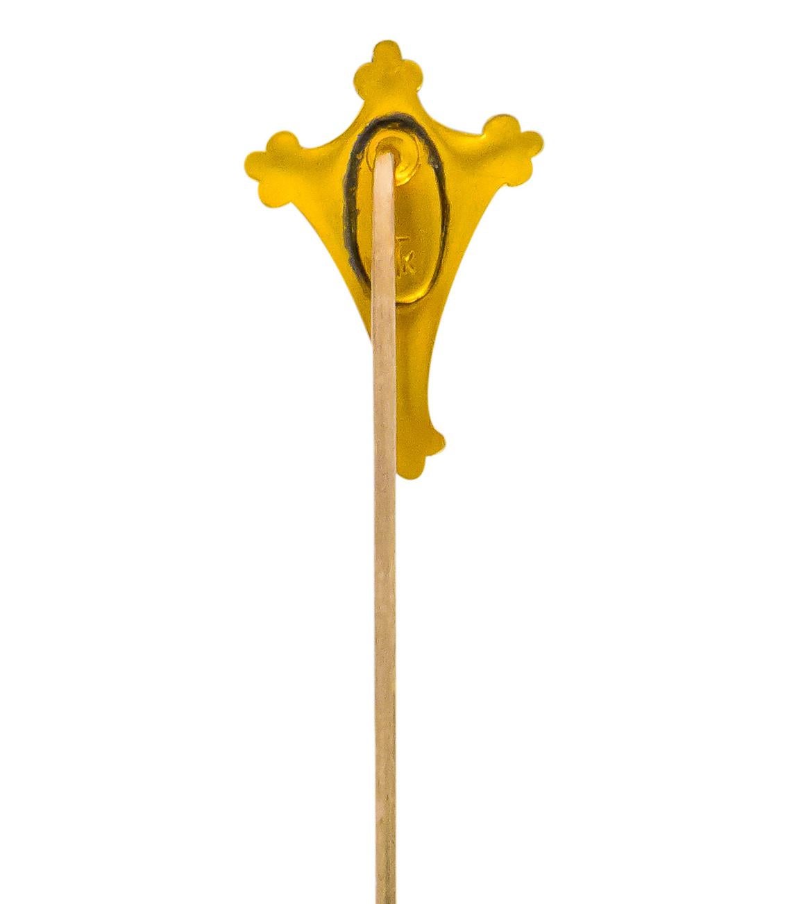Oval Cut Taylor & Co. Inc. Art Nouveau Citrine 10 Karat Gold Stickpin For Sale