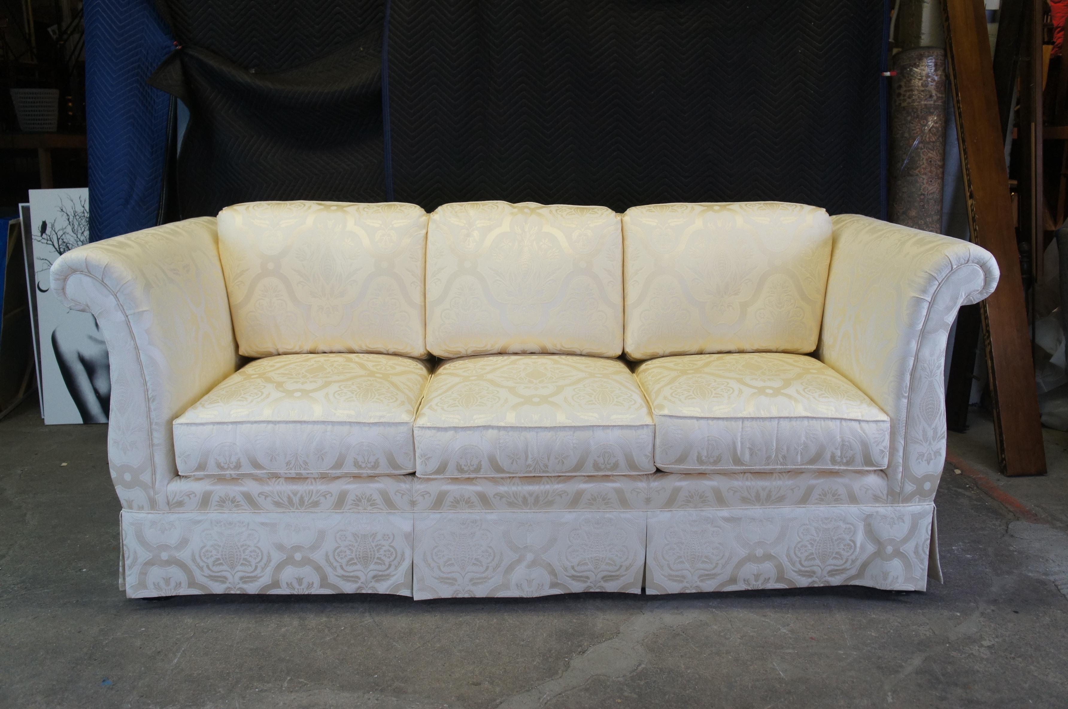 Upholstery Taylor King French Damask Silk Down Filled 3 Seat Rolled High Arm Sofa Couch 91