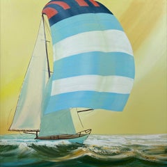 Vintage Large and Dynamic Untitled Sailboat Painting, Signed "Taylor", 1970s