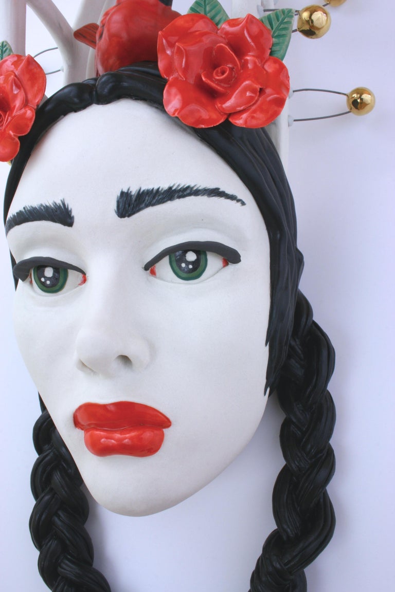 I AM RED HOT RED - porcelain ceramic sculpture with woman, cardinal and roses - Pop Art Sculpture by Taylor Robenalt
