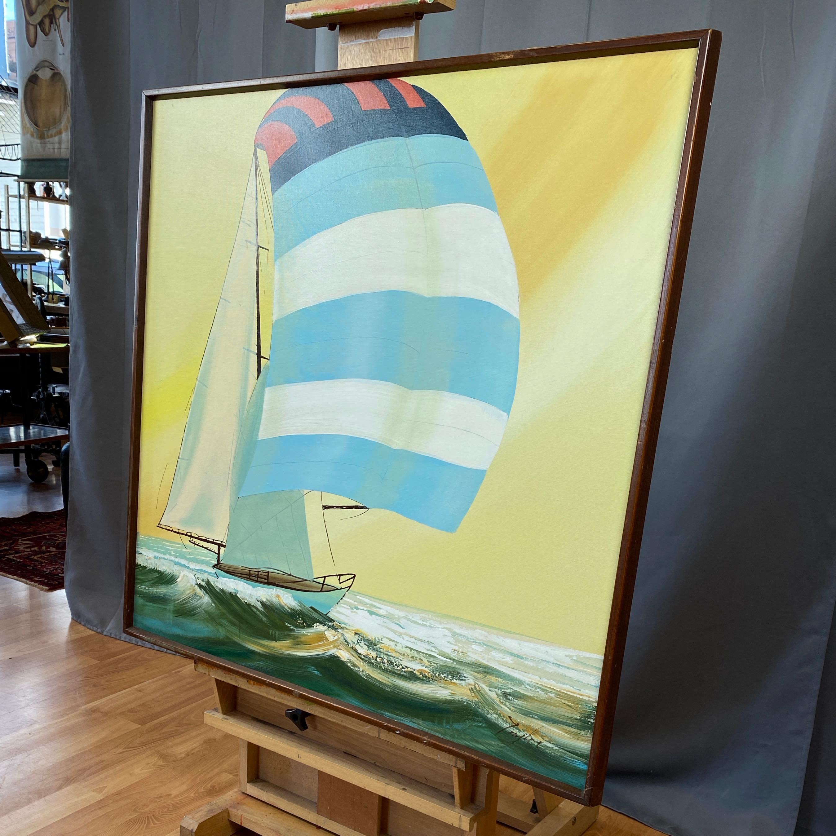 Tacheté Grande peinture de voilier sans titre et dynamique:: signée 