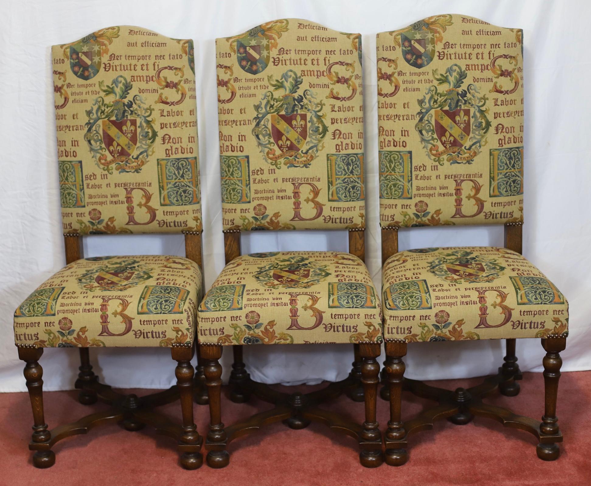 Jacobean Taylor&Co Stunning Set Of Eight Oak Upholstered Dining Chairs For Sale