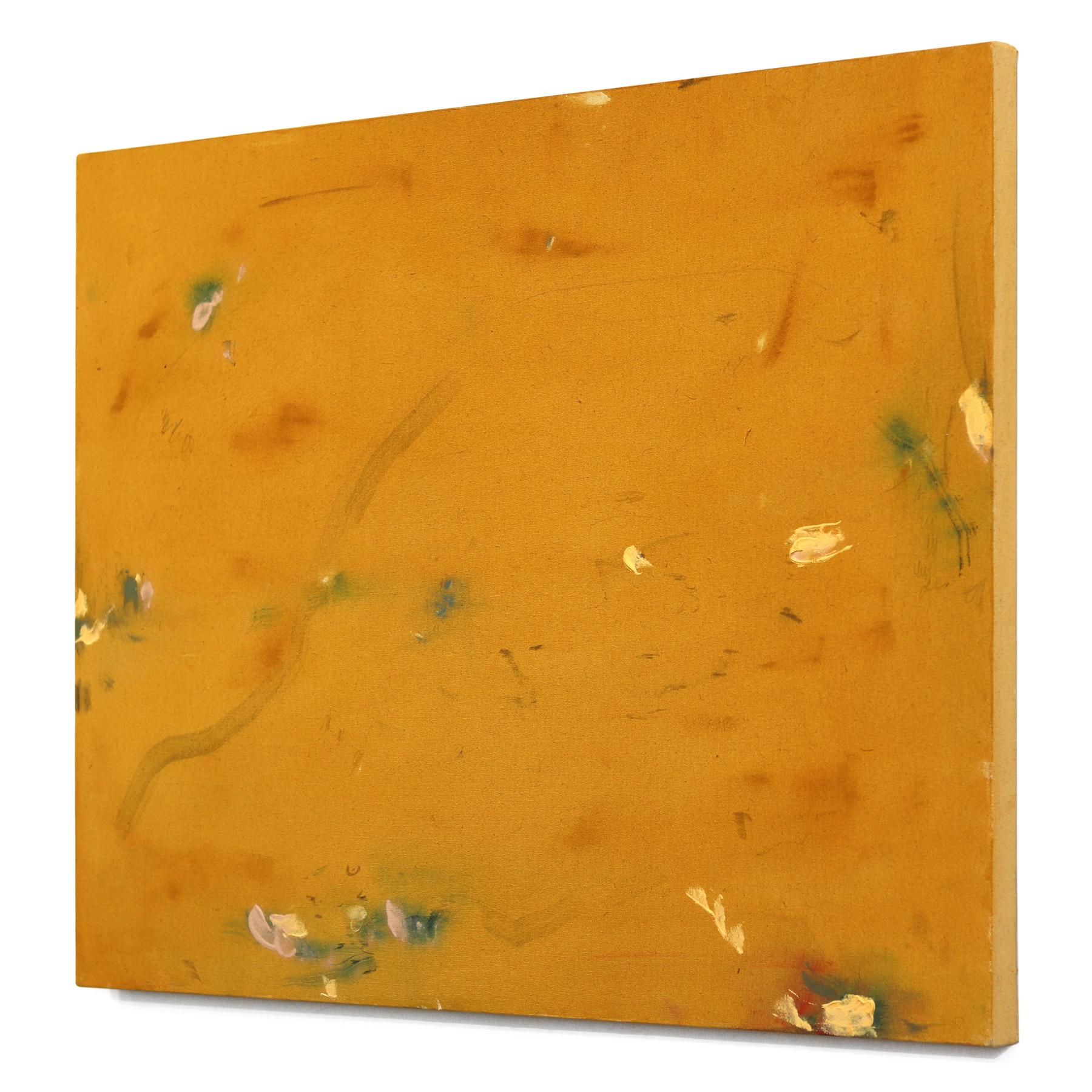Burned In Your Shadow - Original Minimalist Yellow Abstract Textural Painting im Angebot 1
