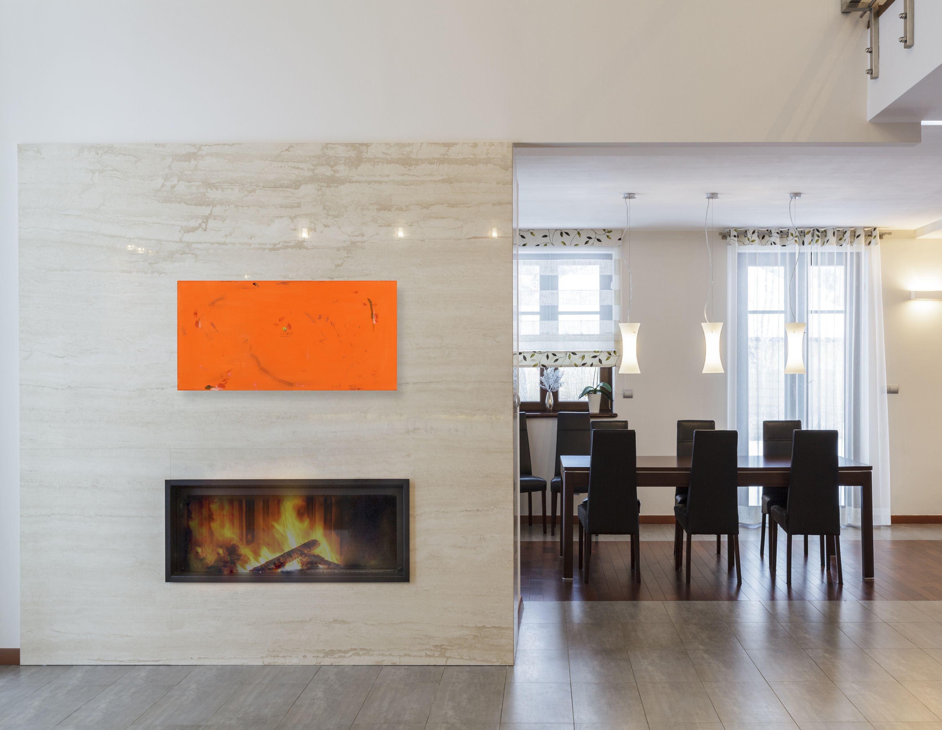 Glass Octopus - Original Vibrant Orange Abstract Textural Painting on Canvas For Sale 4