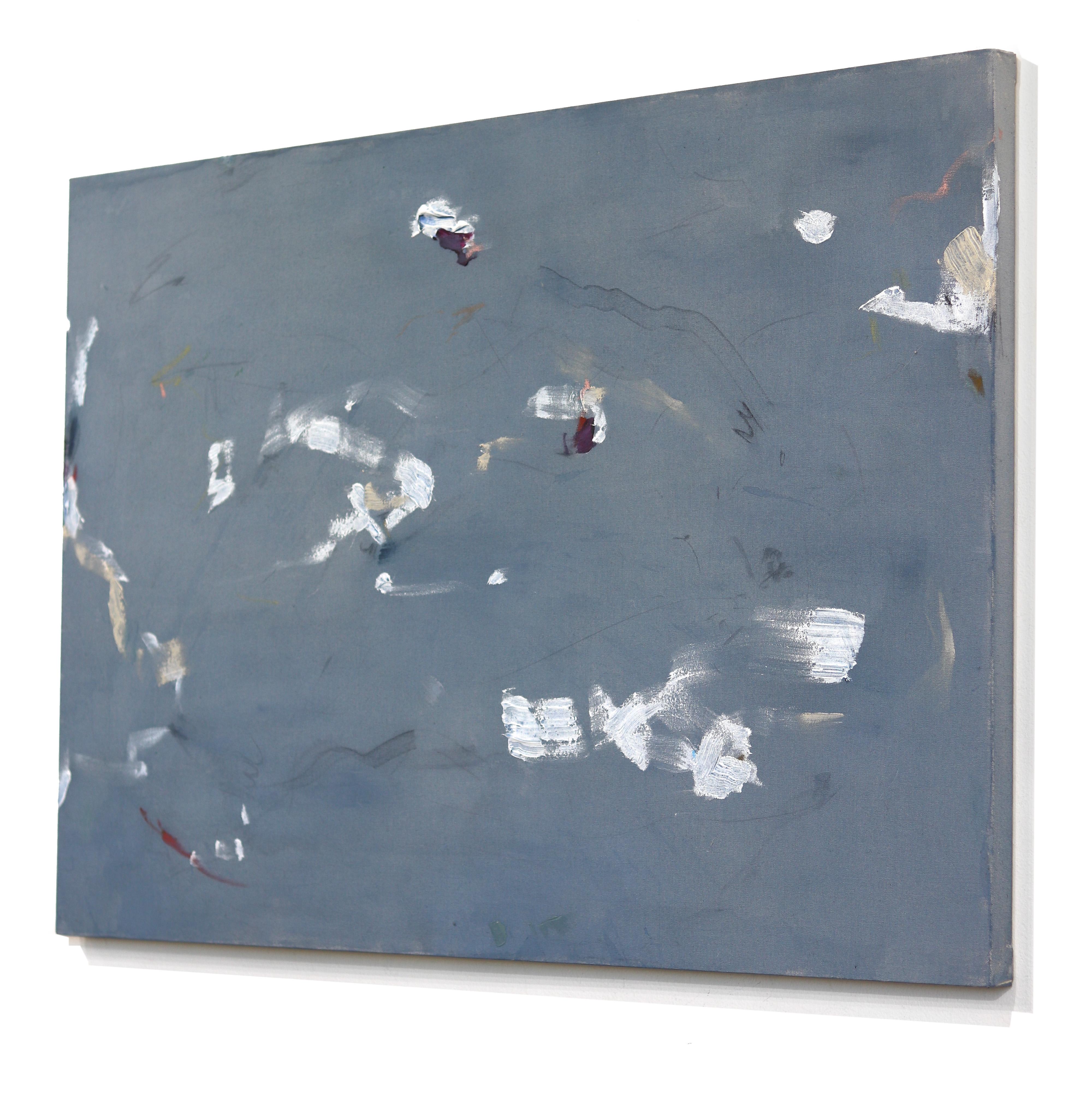 Hände über meine Augen - Original Minimalist staubig blau abstrakte Strukturmalerei im Angebot 1