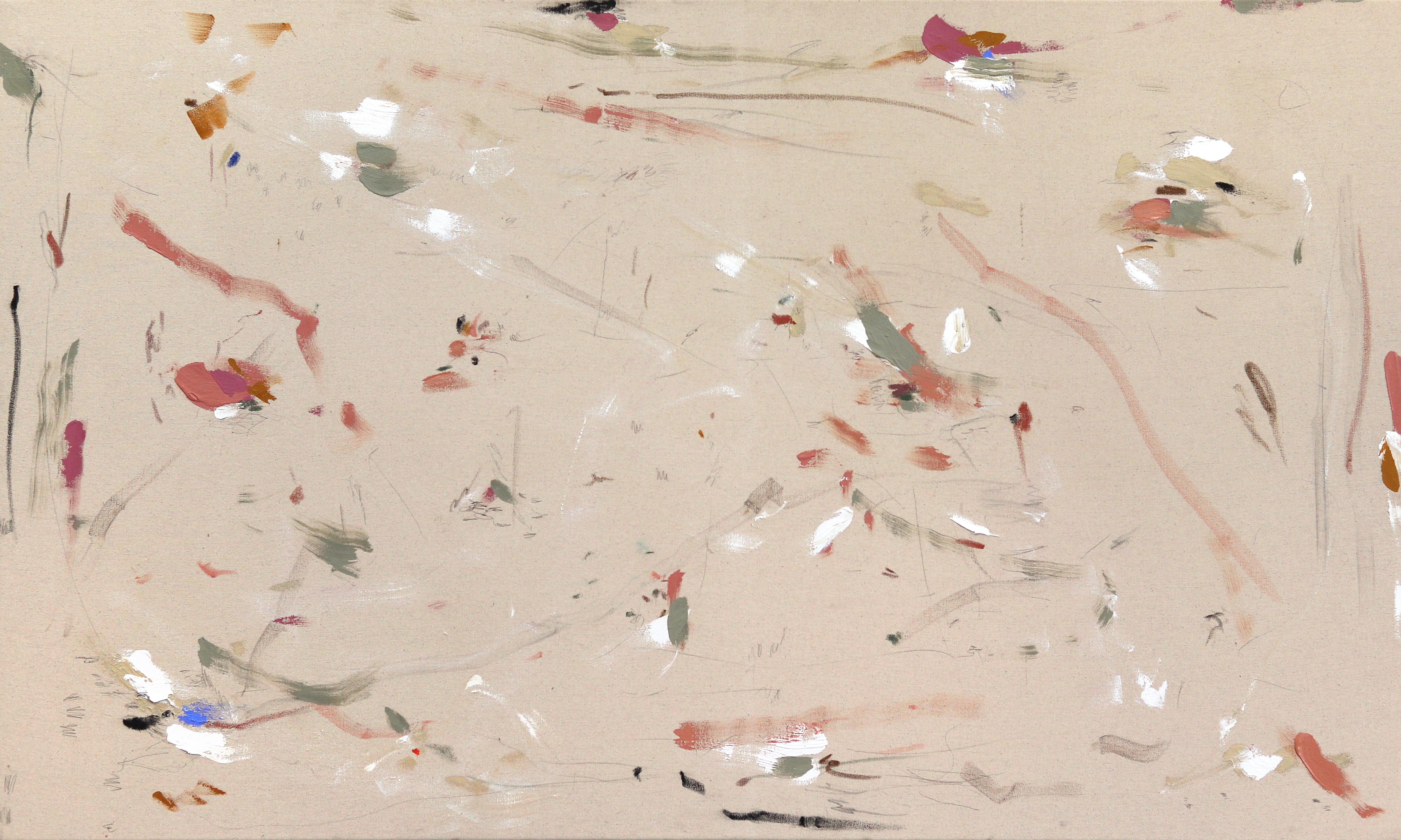 Mr. Lawrence - Pintura abstracta minimalista sobre lienzo natural